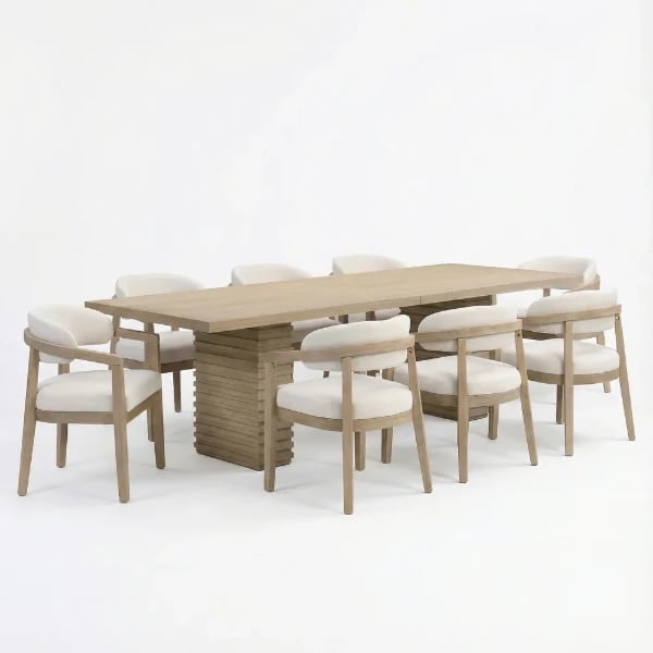 Elvara Dining Set – Natural Wood with Upholstered Chairs