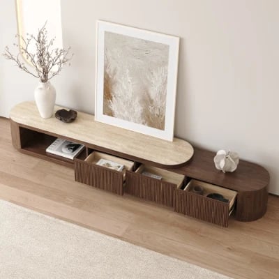 Picture of Arvia Extendable Natural Wood  TV Unit – Curved Minimal Design