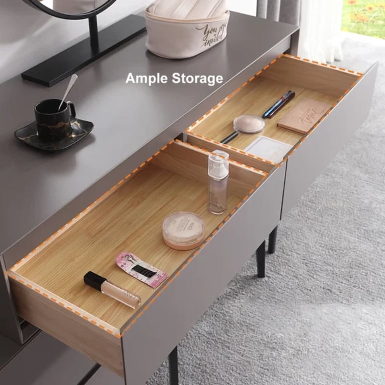 Graffie Dressing Table Set – Natural Wood with Mirror & Stool