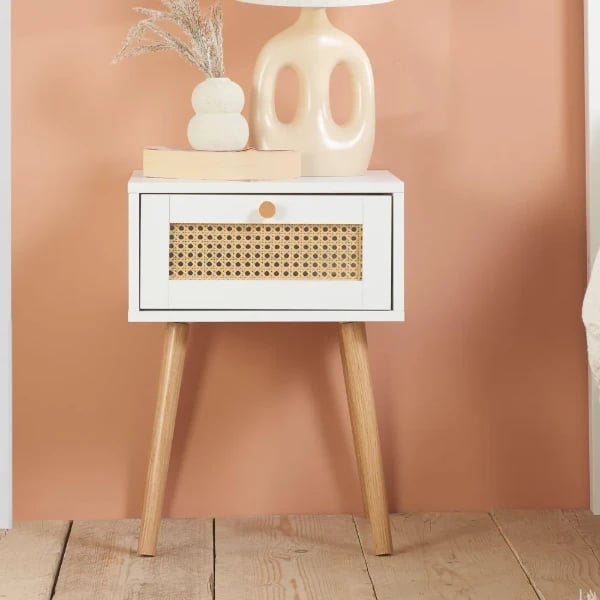 Lunita – Natural Wood & Rattan One-Drawer Bedside Table