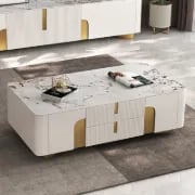 Élivane – Coffee Table & TV Unit Set with Marble and Gold Accents