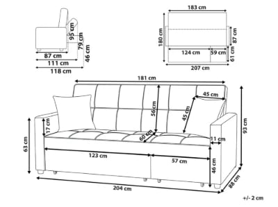 Mira Convertible Sofa Bed from natural wood – Modern Fabric Design with Clean Lines.