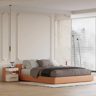 Fylora Nightstand – Natural Wood Frame with Marble Top