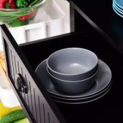 Kity Kitchen Pantry Cabinet – Natural Wood with Dark Modern Finish