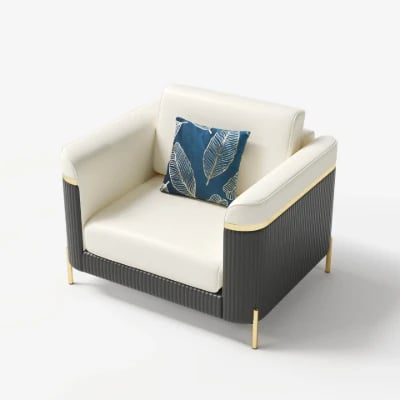 Picture of Diora – Sofa Set of Two Sofas & One Armchair with Natural Wood Frame and Gold Stainless-Steel Legs