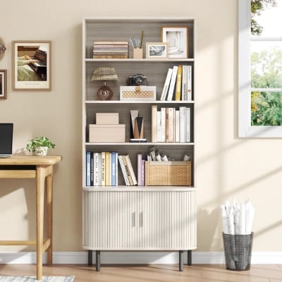 Elise - Natural Wood Bookshelf with Bottom Storage Cabinet