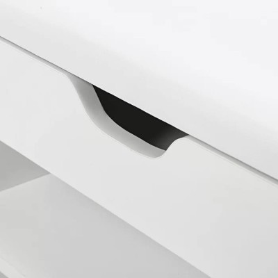 صورة خزانة أحذية خشب طبيعي بمقعد - أبيض