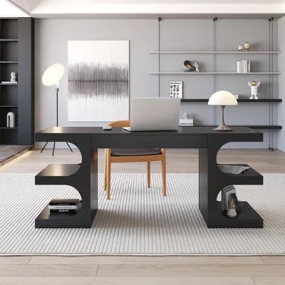 Picture of Henzie – Natural Wood Desk with Shelves & Drawer