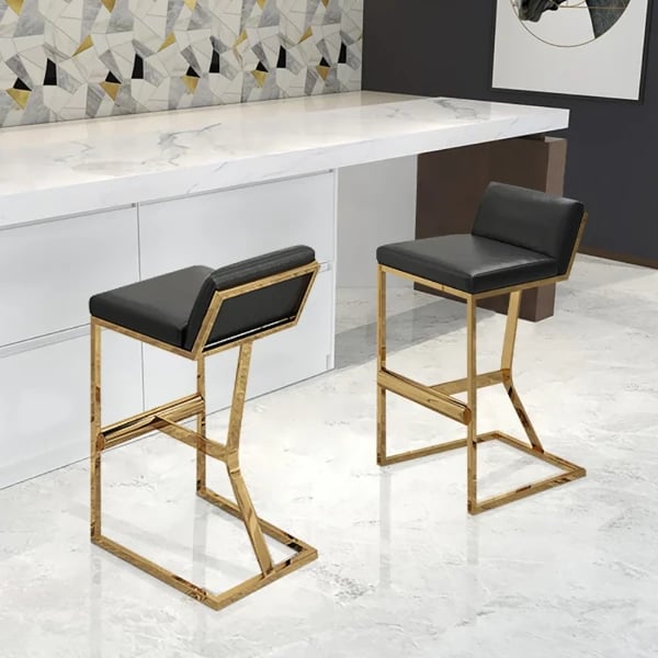 Clément Bar Stool – Black Upholstered Seat with Gold Frame
