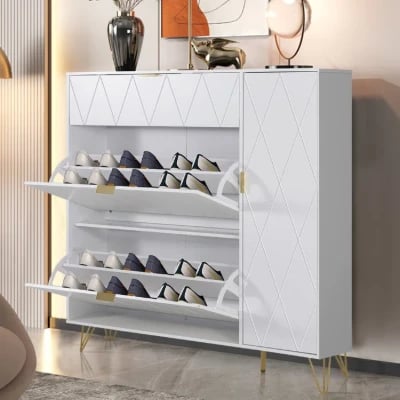 Black Aadhyareddy 16 Pairs Manufactured Wood Shoe Storage Cabinet