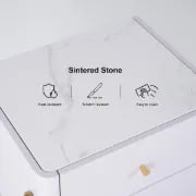 Haki Nightstand – Natural Wood Frame with Faux Marble Top and Dual Drawers