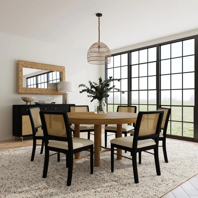 Selora Round Dining Set – Natural Wood with Gold Accents