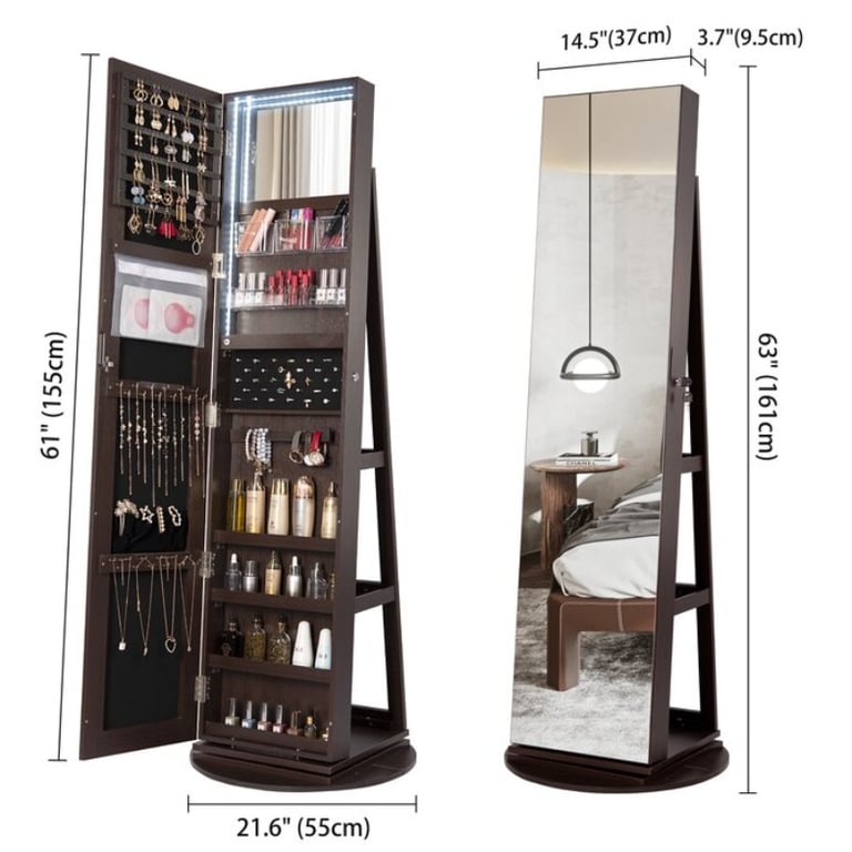 صورة وودي خزانة اكسسوارات ومجوهرات مع مرايا ستاند