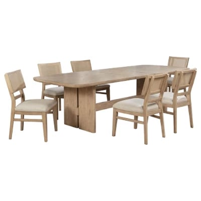 صورة Kailani Extendable Rectangular Dining Set – Natural Wood with Upholstered Chairs