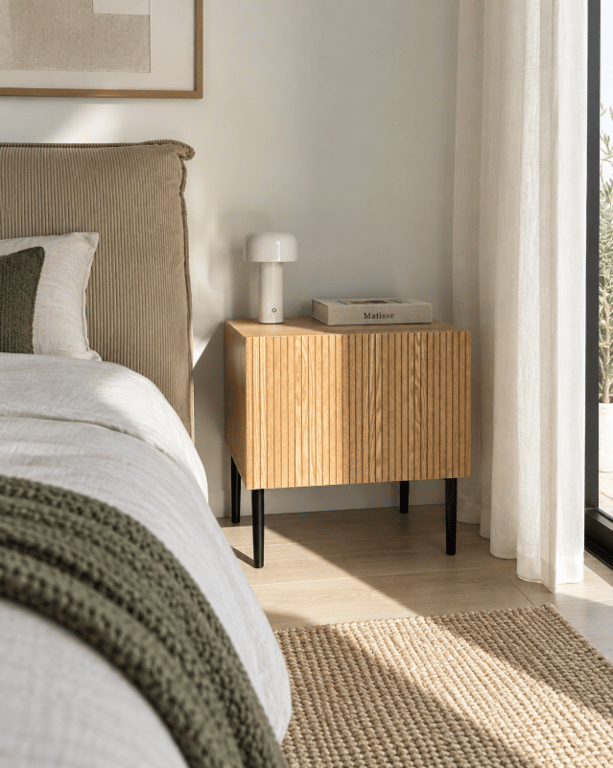 Orlane – Natural Wood Bedside Table with Modern Design