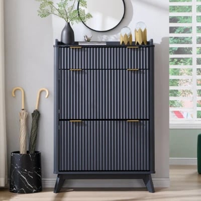 Lévon – Wavy Natural Wood Shoe Cabinet with Faux Marble Top