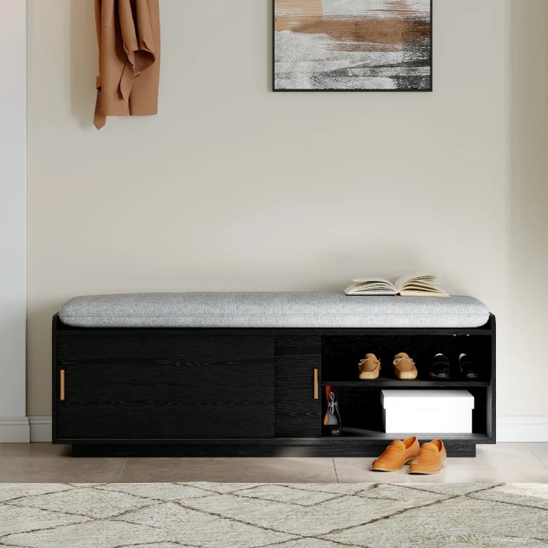 Elara – Natural Wood Storage Bench with Cushioned Seat
