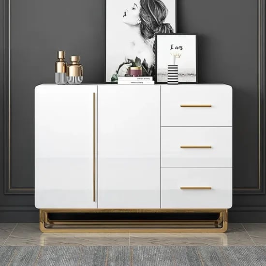 Picture of Crambella White Sideboard Natural wood with drawers and shelves