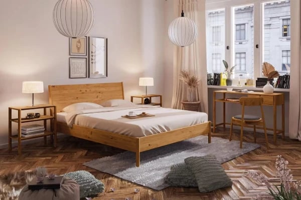 Lior – Natural  Wood Bed Frame with Natural Grain
