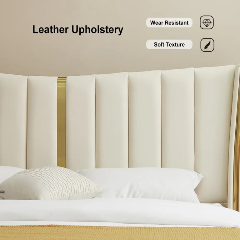 صورة سرير لوكس هافن المبطن – أناقة العاج والذهبي