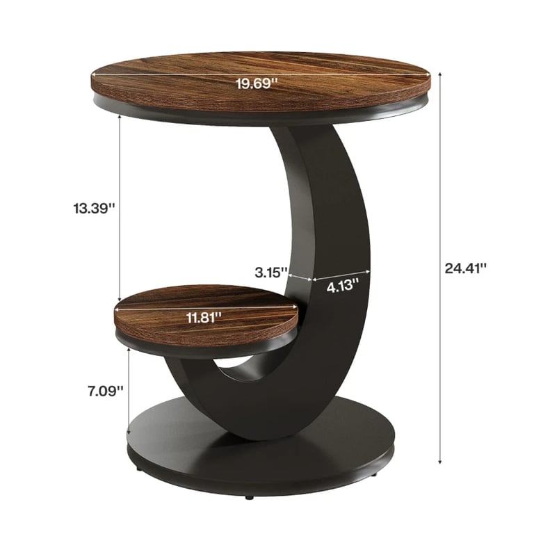 Cairo Side Table with Curved Design & Lower Shelf – Natural Wood