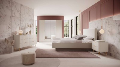 Picture of Odette Modern Bedroom Set – Upholstered Bed, Hinged Wardrobe