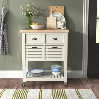 Diwai Rolling Kitchen Cart with Solid Wood Top