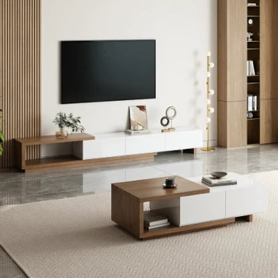 Marcel – Extendable TV Unit & Coffee Table Set made of Natural Wood
