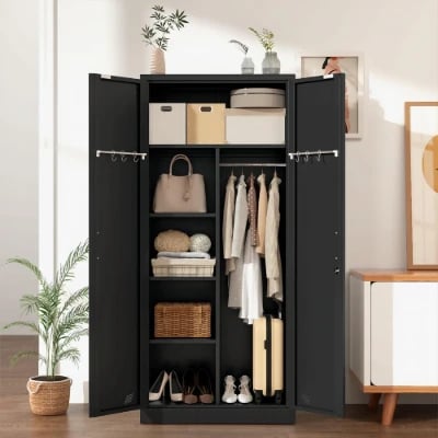 صورة دولاب جيتين حديث خشب طبيعي مع مقبض معدني