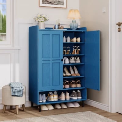 Mavine – Blue Natural Wood Shoe Cabinet