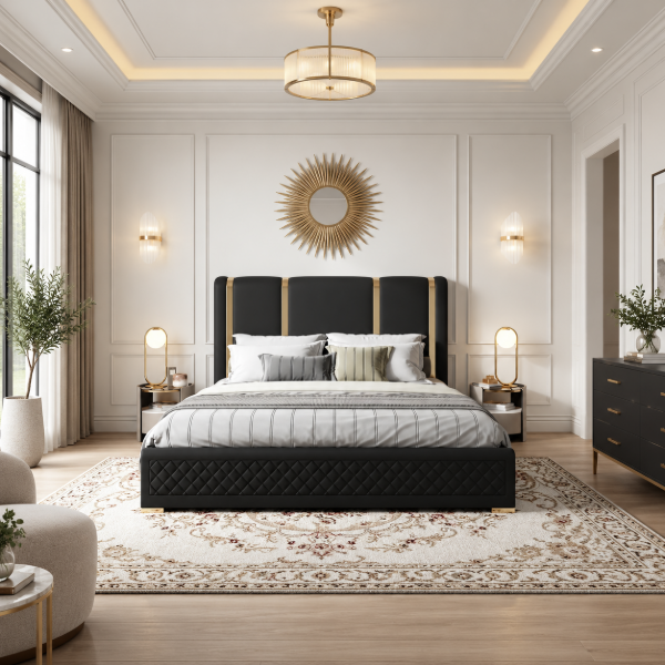 Picture of Aurelia Luxe Upholstered Bed – Black & Gold
