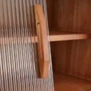 Prosy Kitchen Cabinet – Natural Wood with Glass Doors and Gold Handles