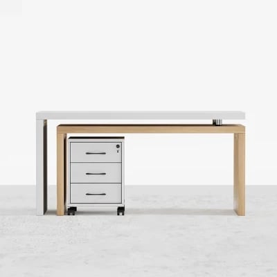 Picture of Alvar –Swivel L-Shaped Desk with Movable File Cabinet -Natural Wood