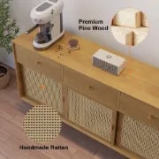 Renvo Sideboard – Natural Wood and  Rattan