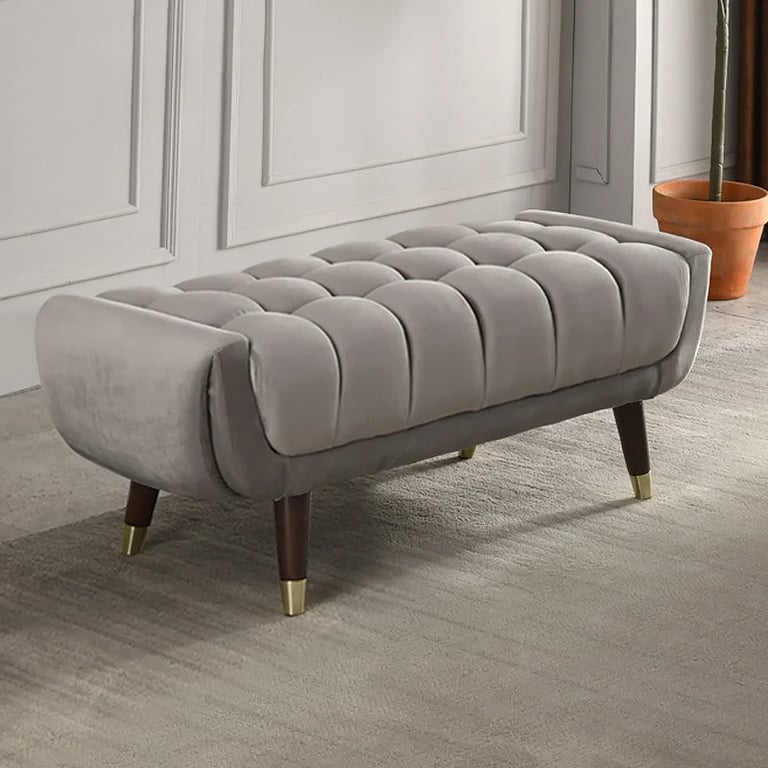 Auriel – Tufted Upholstered Bench with Natural Wood Legs