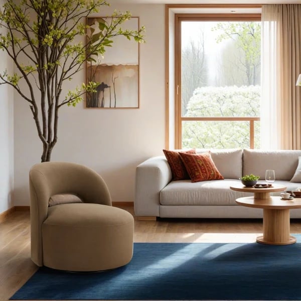 Élite Curve Accent Chair-Natural Wood.