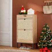 Éloree – Natural Wood & Rattan Shoe Cabinet