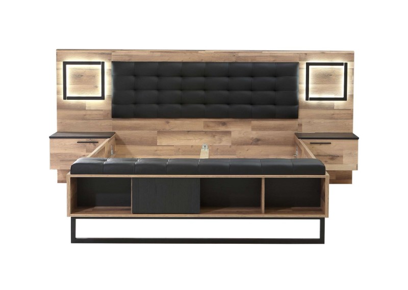 Picture of Loftline Natural Wood Bedroom Set – Floating Nightstands