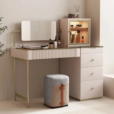 Picture of Marvella Vanity Set – Glass Top with lighting Cabinet and Matching Chair