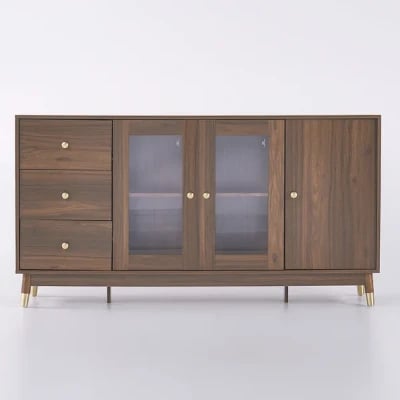 Atacha Modern Sideboard – Natural Wood with Drawers and Shelves