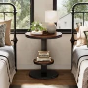 Cairo Side Table with Curved Design & Lower Shelf – Natural Wood