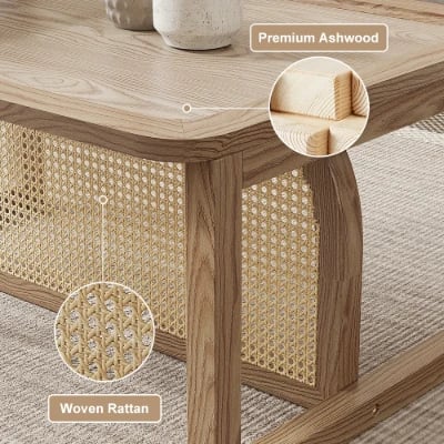 صورة طاولة القهوة كانورا من الراتان وخشب طبيعي – لمسة بوهيمية بسيطة