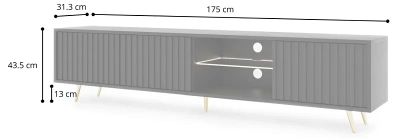 صورة نيدرا  – طاولة تلفاز بتصميم أسود وخشب طبيعي مع أرفف ليد مضيئة