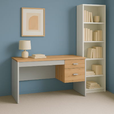 Picture of Belvoro - Modern Wooden Study Desk with Drawers  - Natural wood