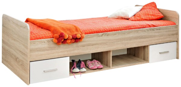 صورة فيرا – سرير مفرد خشب طبيعي مع درجين وأرفف تخزين مفتوحة