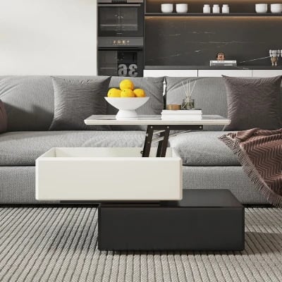 صورة طاولة القهوة إليفيا بسطح قابل للرفع – وظائف ذكية بتصميم من الخشب الطبيعي