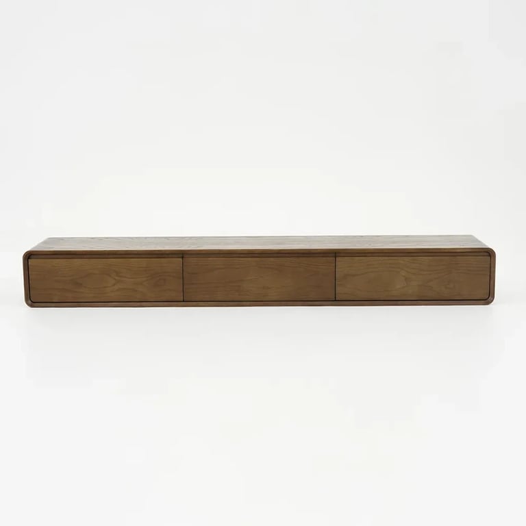 Mid Century Floating Wood TV Stand in Walnut with 3 Drawers