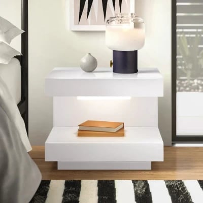 Vens Nightstand – Single Drawer with LED Light and Natural Wood Frame