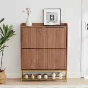 Arvéo – Natural Wood Shoe Cabinet with Gold Accents