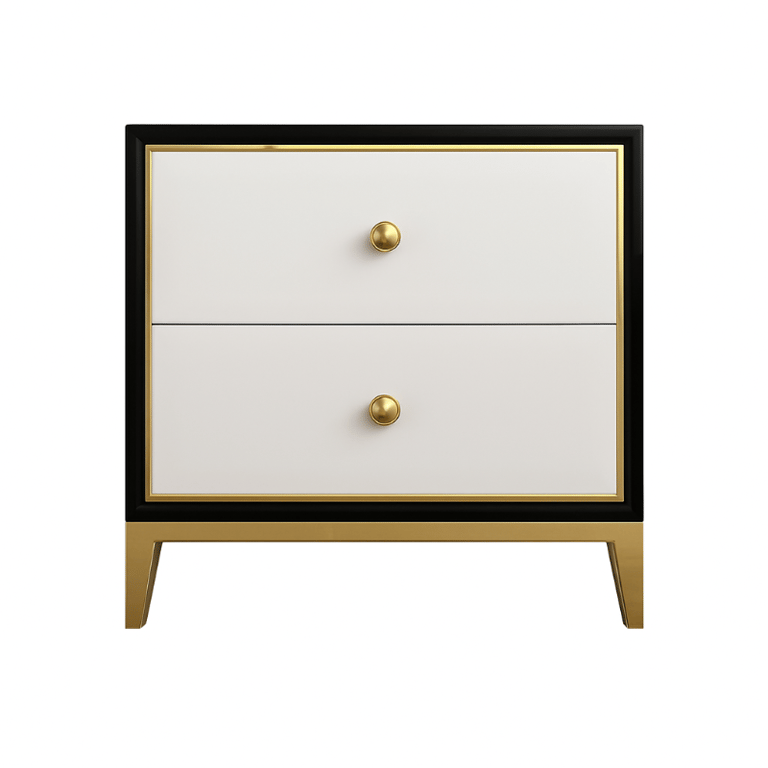 صورة طاولة غرفة نوم حديثة أسود مع أبيض لاروم - 2 درج